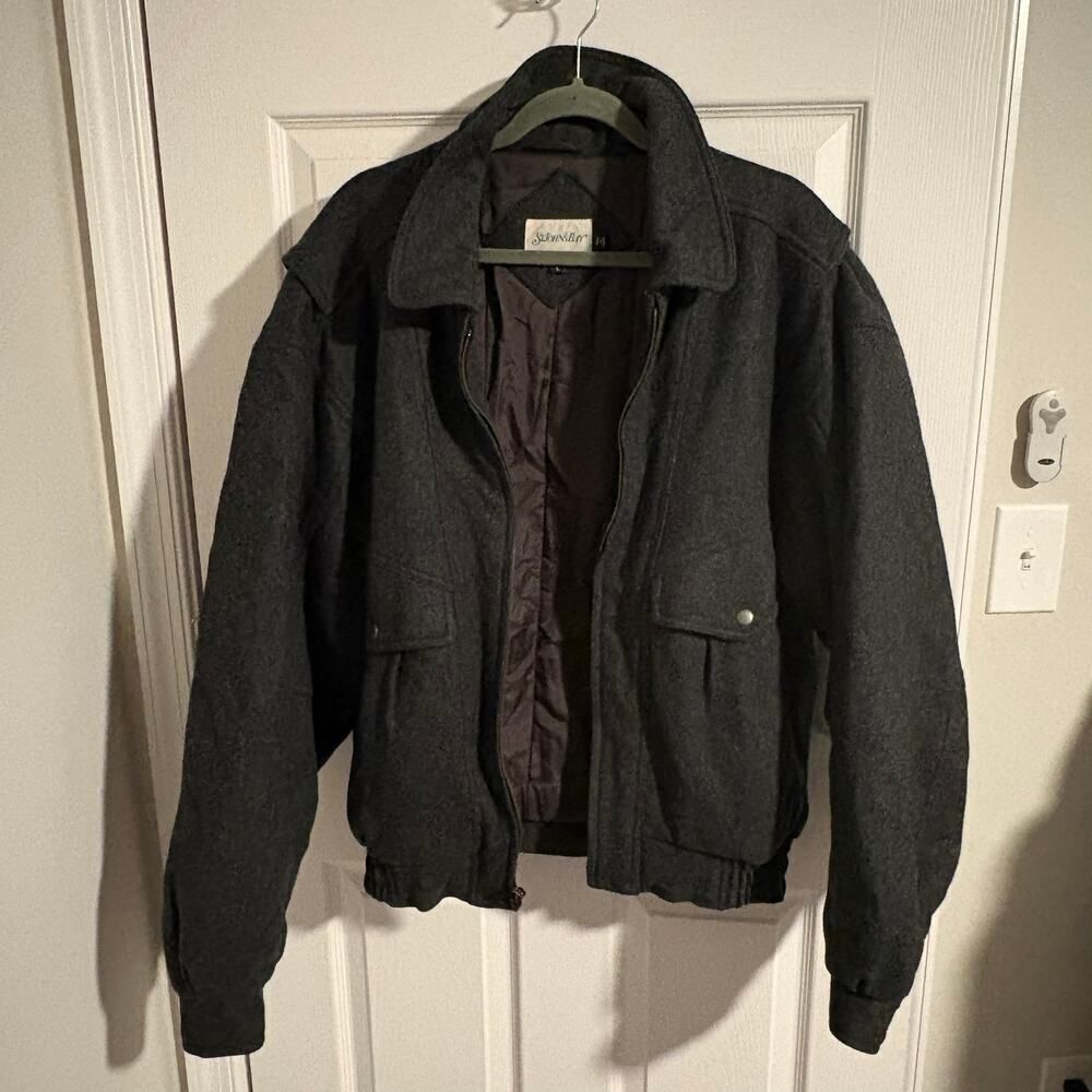 St. John's Bay Full Zipper Bomber Style Wool Jacket Gray Large